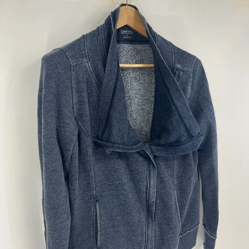 Calvin Klein Performance‎ Sweater Double Collar Zipper Front Womens Size L Blue